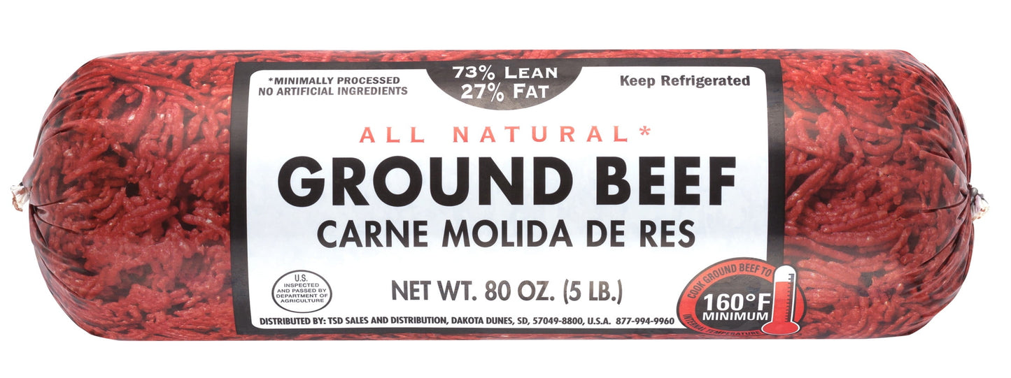 All Natural* 73% Lean/27% Fat Ground Beef, 5 lb Roll
