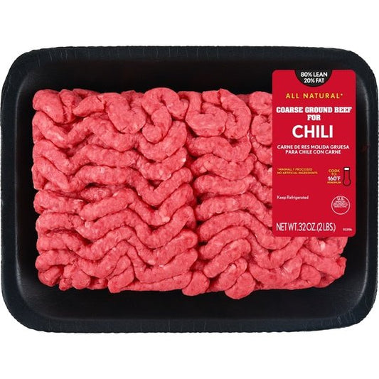 All Natural* 80% Lean/20% Fat Coarse Ground Beef for Chili Tray, 2 lb Tray