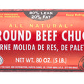 All Natural* 80% Lean/20% Fat Ground Beef Chuck, 5 lb Roll