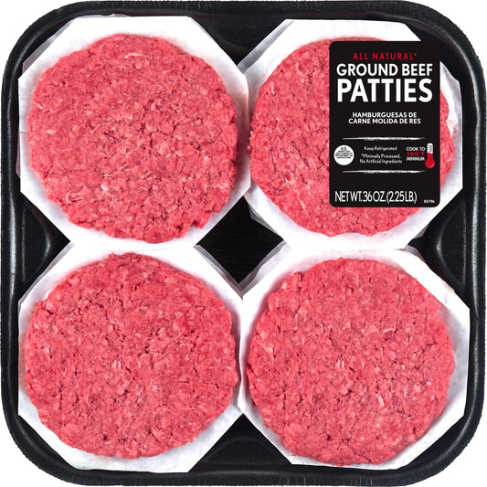 All Natural* 80% Lean/20% Fat Ground Beef Patties, 12 Count, 2.25 lb Tray