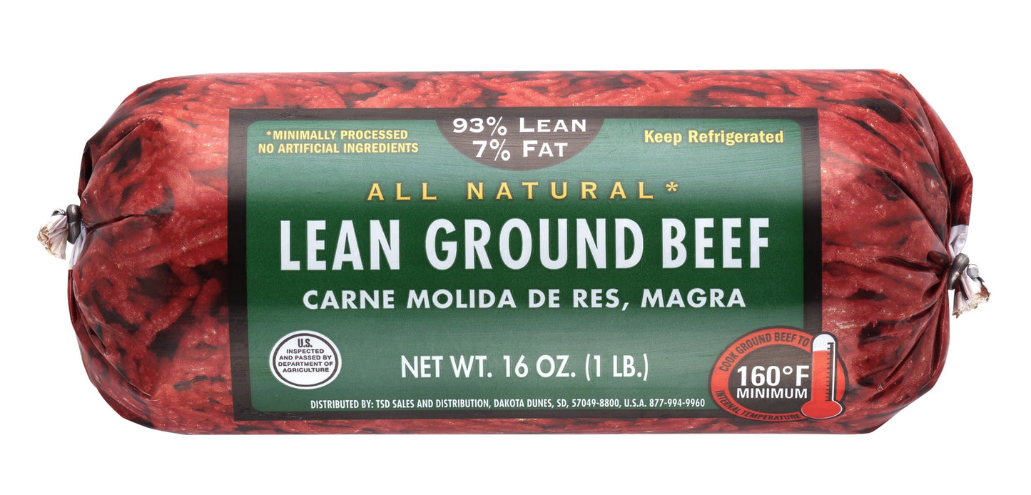 All Natural* 93% Lean/7% Fat Lean Ground Beef, 1 lb Roll