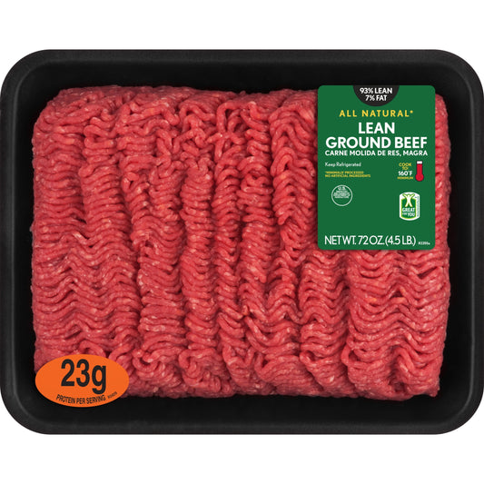All Natural* 93% Lean/7% Fat Lean Ground Beef, 4.5 lb Tray