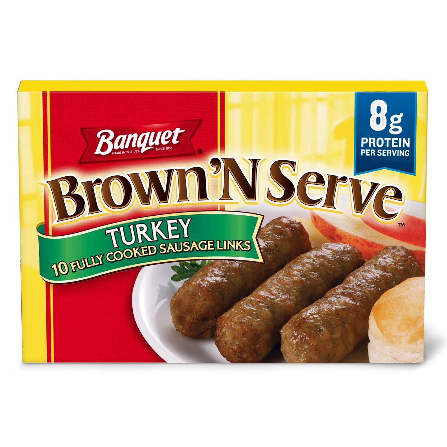 Banquet Brown 'N Serve Fully Cooked Turkey Sausage Links, 6.4 oz, 10 Ct (Frozen)