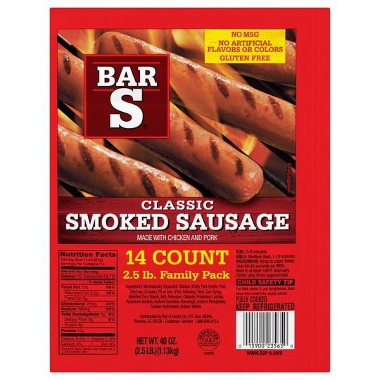 Bar-S Classic Smoked Sausage, 2.5 lb Family Pack, 14 Count