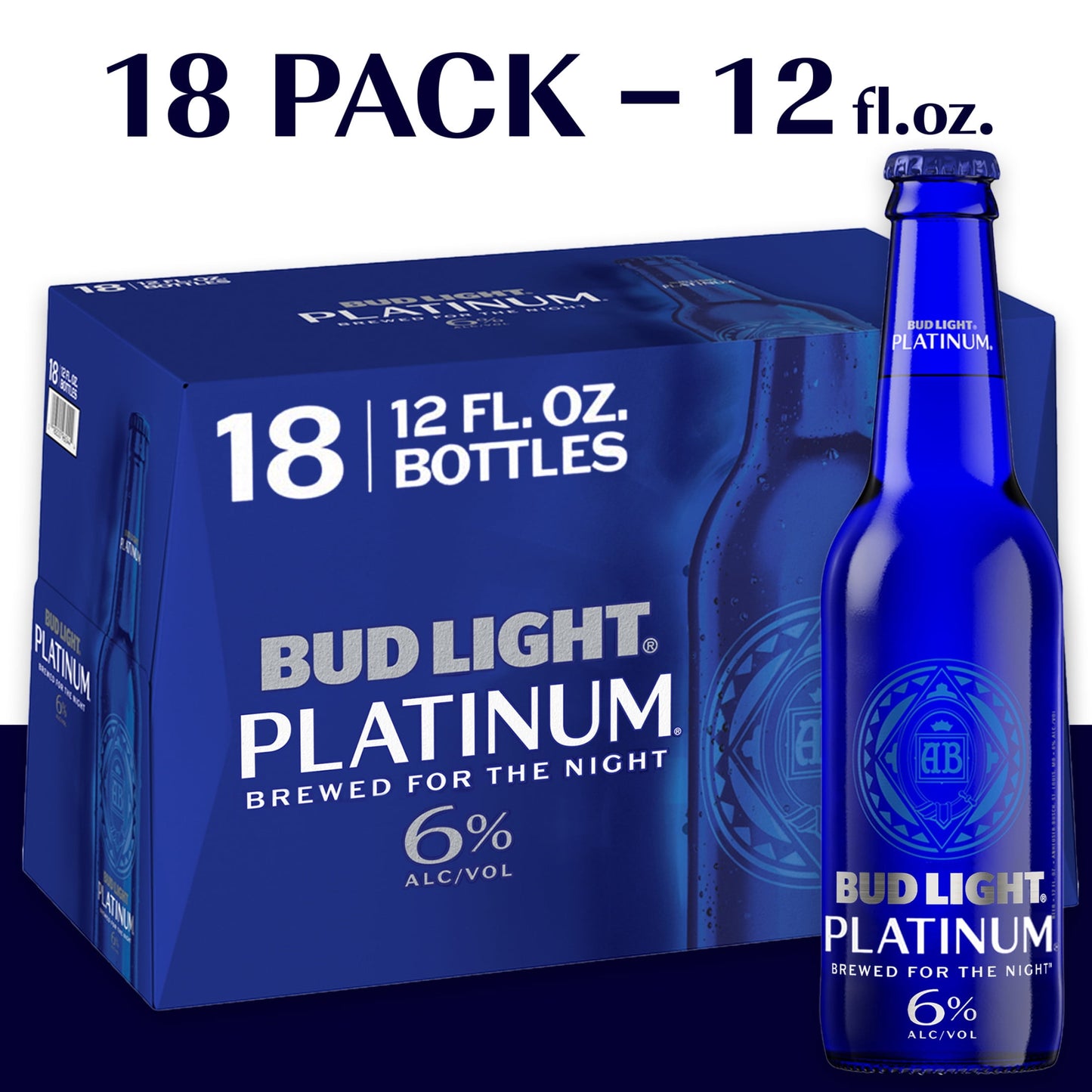 Bud Light Platinum Beer, 18 Pack Beer, 12 fl oz Glass Bottles, 6 % ABV, Domestic Lager