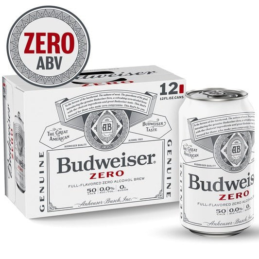 Budweiser Zero Non-Alcoholic Beer, 12 Pack 12 fl. oz. Aluminum Cans, 0.0% ABV, Domestic Lager