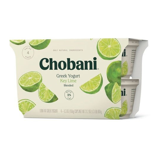 Chobani 2% Greek Yogurt, Key Lime Blended 5.3 oz Plastic Cup, 4 Count