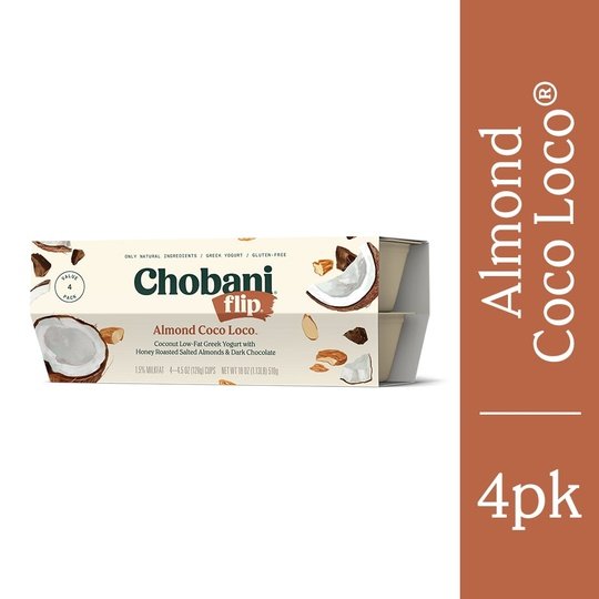 Chobani Flip Low-Fat Greek Yogurt, Almond Coco Loco 5.3 oz, 4 Count