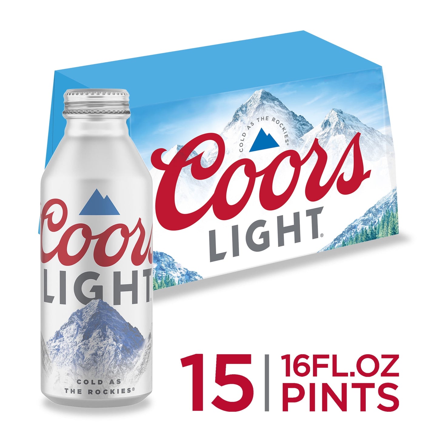 Coors Light Lager Beer, 15 Pack, 16 fl oz Bottles, 4.2% ABV