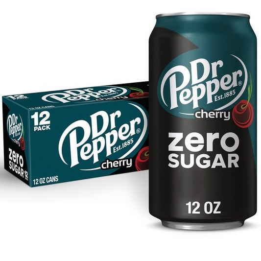 Dr Pepper Cherry Zero Sugar Soda, 12 fl oz cans, 12 pack