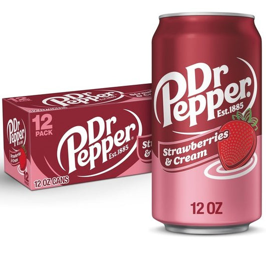 Dr Pepper Strawberries and Cream Soda Pop, 12 fl oz, 12 Pack Cans