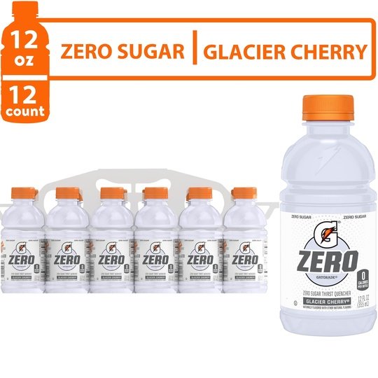 Gatorade G Zero Sugar Glacier Cherry Thirst Quencher Sports Drink, 12 oz, 12 Pack Bottles
