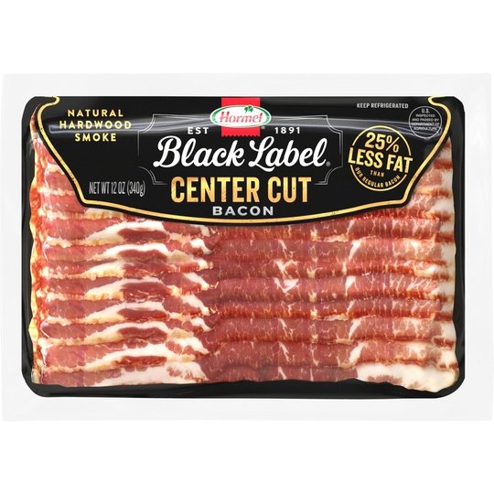 HORMEL BLACK LABEL Pork Bacon, Center Cut, Gluten Free, 12 oz Plastic Package