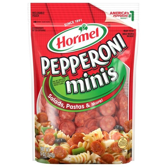 HORMEL, Beef - Pork Pepperoni Minis, Pizza Topping, Gluten Free, Original, 5 oz Plastic Resealable Package