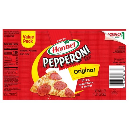 HORMEL, Pepperoni, Pizza Topping, Gluten Free, Protein Snacks, Original, Value Pack, 21 oz Resealable Plastic Package