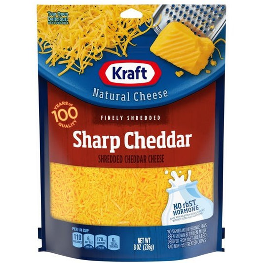 Kraft Sharp Cheddar Finely Shredded Cheese, 8 oz Bag