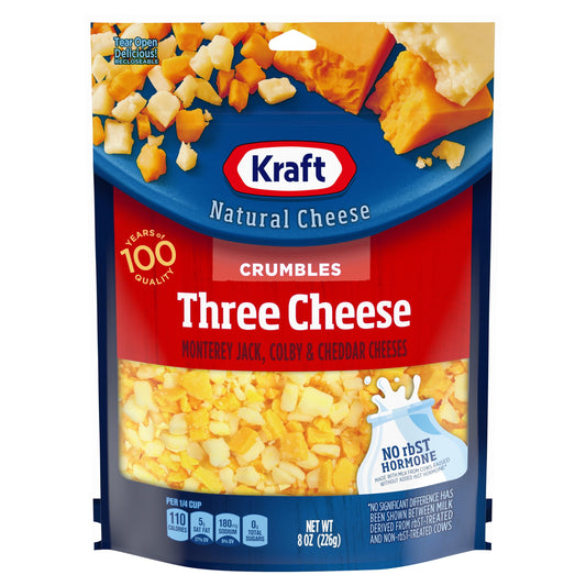 Kraft Three Cheese Blend Cheese Crumbles, 8 oz Bag