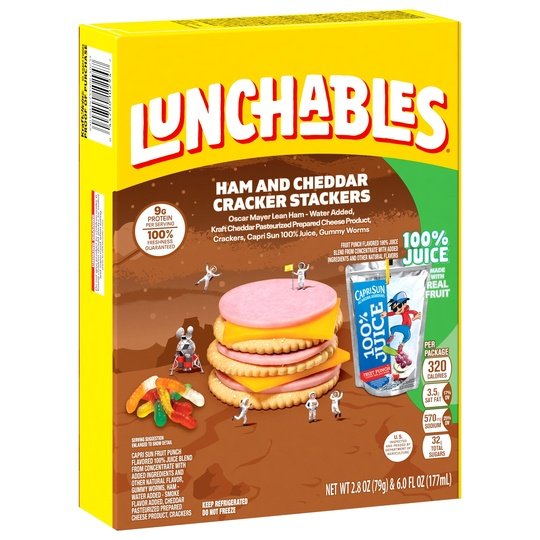 LUNCHABLES SINGLE SERVE CONVENIENCE MEALS 100% Juice Cracker Stacker Ham & Cheddar