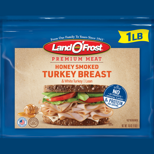 Land O' Frost Premium Honey Smoked Turkey Breast, Deli Sliced, 1 lb, Resealable Plastic Pouch