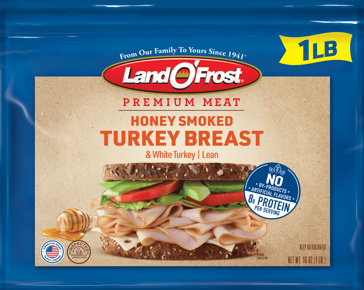 Land O' Frost Premium Honey Smoked Turkey Breast, Deli Sliced, 1 lb, Resealable Plastic Pouch