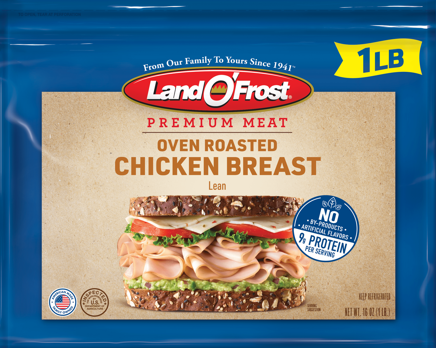 Land O' Frost Premium Oven Roasted Turkey Breast, Deli Sliced, Resealable Plastic Pouch 16 oz