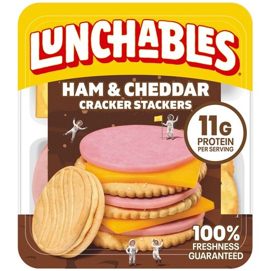 Lunchables Ham & Cheddar Cheese Cracker Stackers Kid Lunch Snack, 3.5 oz Tray