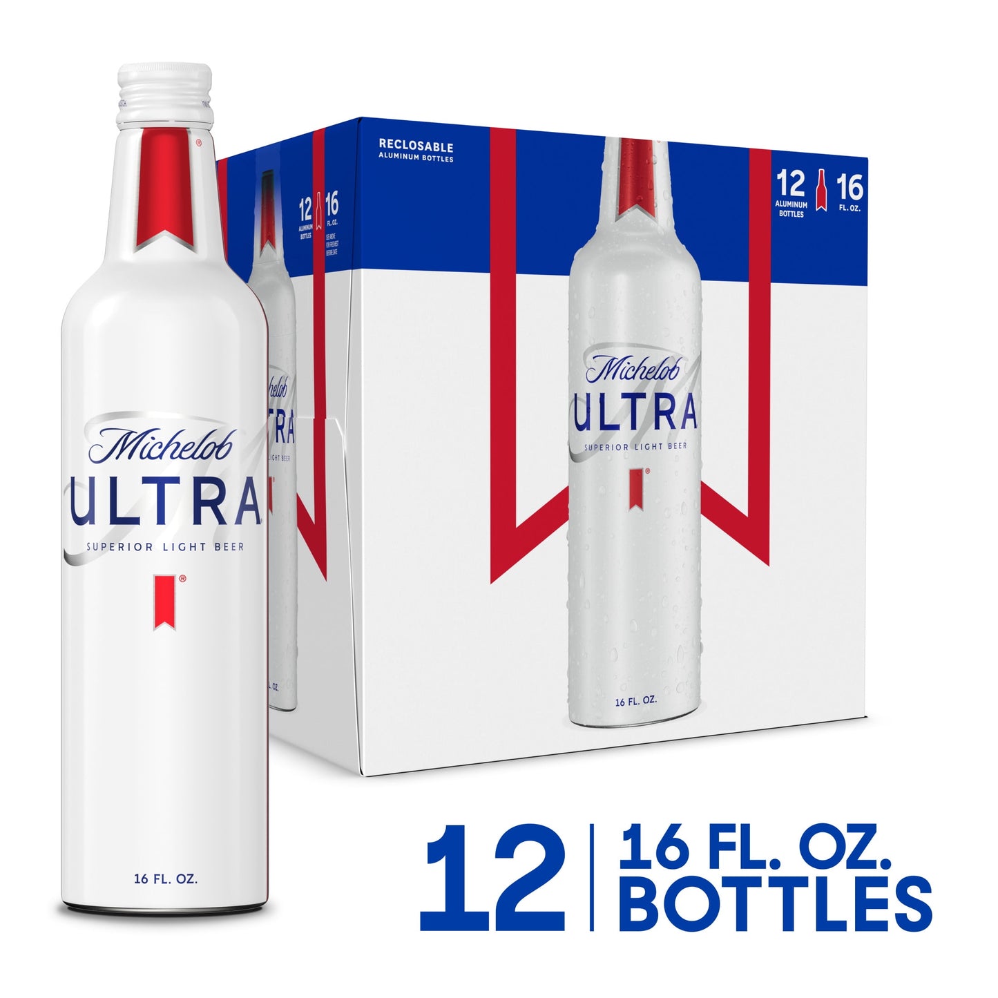 Michelob ULTRA Light Beer, 12 Pack Beer, 16 fl oz Bottles, 4.2% ABV, Domestic