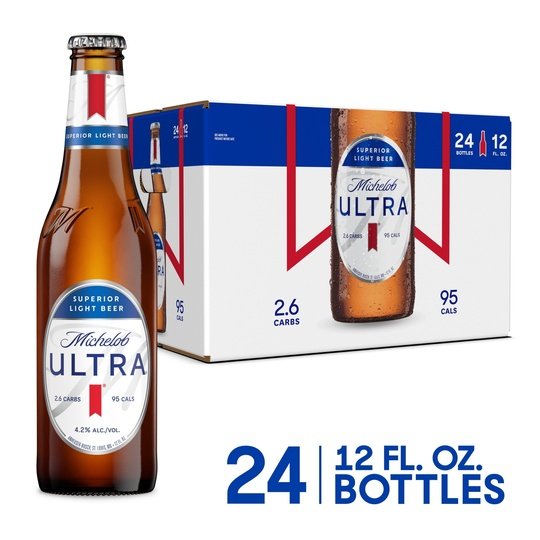 Michelob ULTRA Light Beer, 24 Pack Beer, 12 fl oz Bottles, 4.2% ABV, Domestic