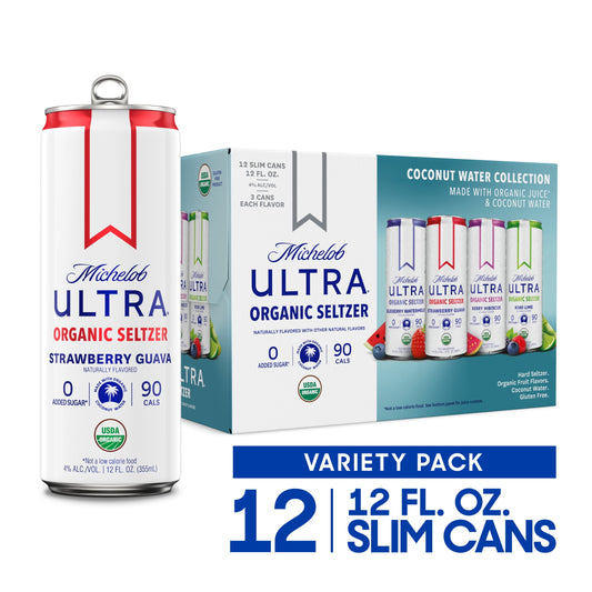 Michelob Ultra Organic Hard Seltzer Coconut Water Variety Pack, 12 Pack, 12 fl oz Cans, 4% ABV