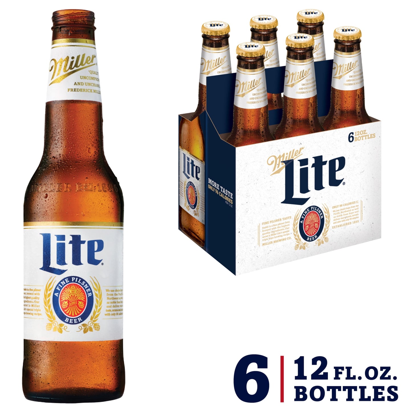 Miller Lite Lager Beer, 6 Pack, 12 fl oz Bottles, 4.2% ABV