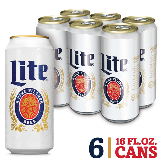 Miller Lite Lager Beer, 6 Pack, 16 fl oz Cans, 4.2% ABV