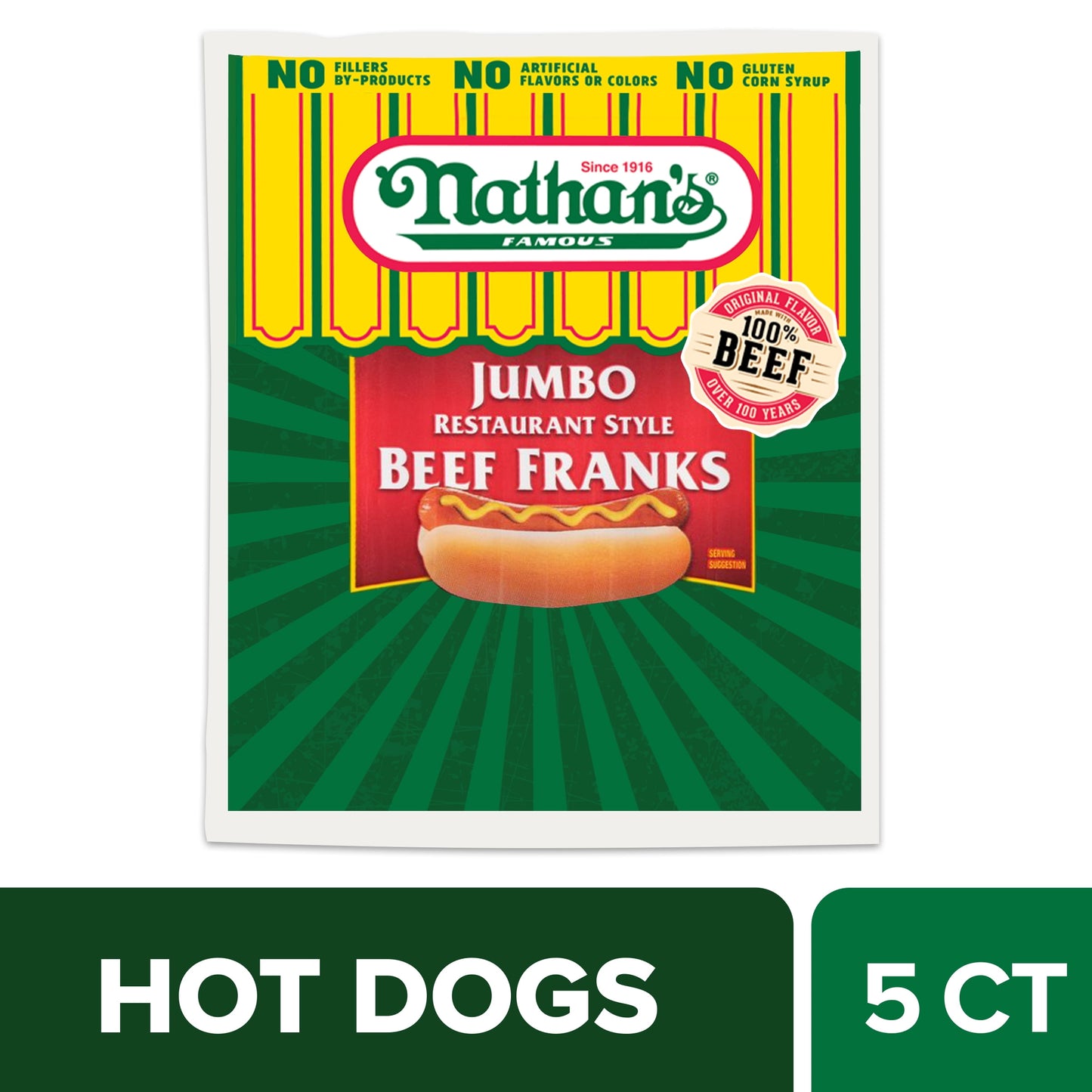 Nathan's Famous Jumbo Restaurant Style Beef Franks, 12 oz