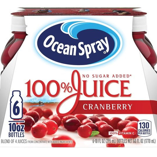 Ocean Spray 100% Juice, Cranberry, 10 fl oz, 6 Ct