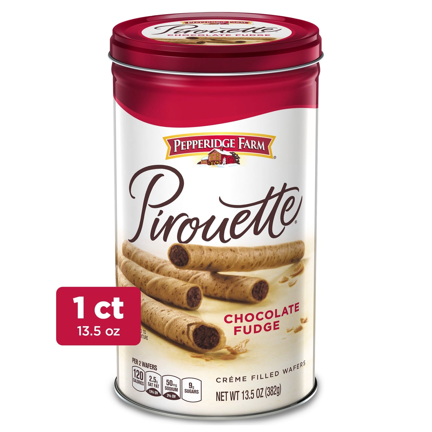 Pepperidge Farm Pirouette Cookies, Chocolate Fudge Créme Filled Wafers, 13.5 oz Tin