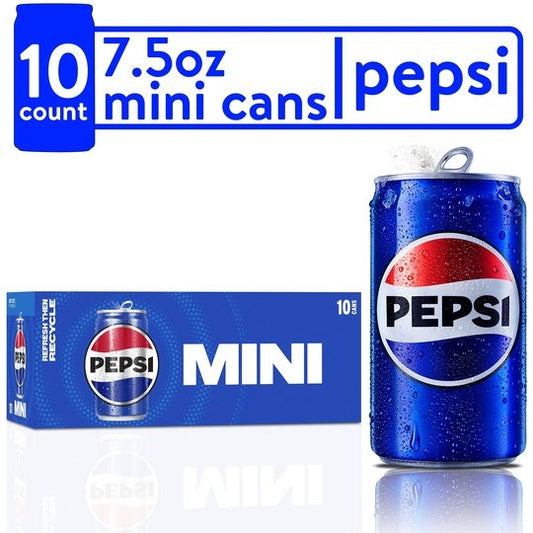 Pepsi Cola Soda Pop, 7.5 oz, 10 Pack Cans