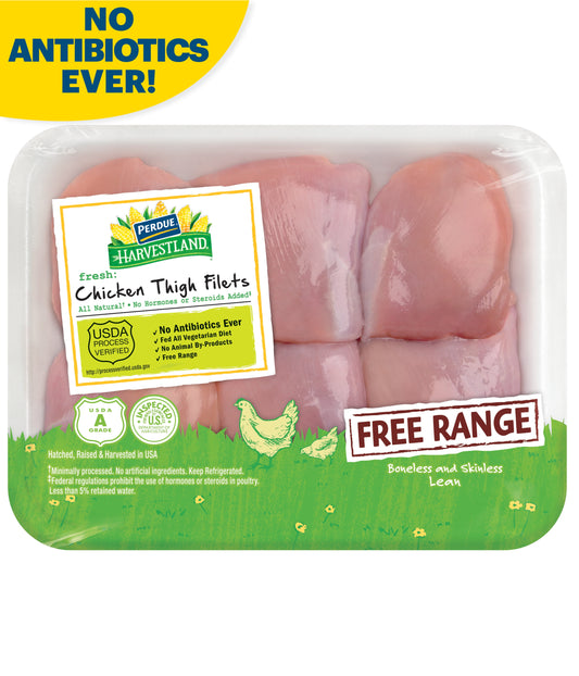 Perdue Harvestland, Boneless Skinless Chicken Thighs, 20g Protein 4oz Svg, 1.3-1.9 lb Tray