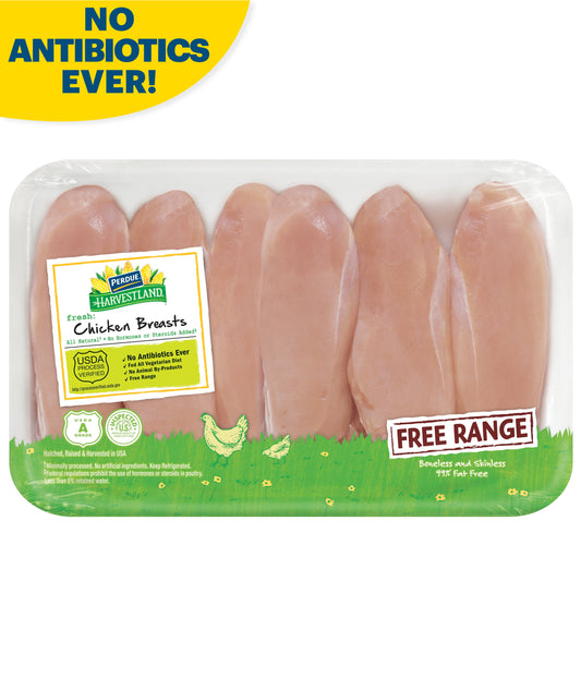 Perdue Harvestland, Free Range Boneless Chicken Breast, 25g Protein 4oz Svg, 2.75-3.6 lb. Tray