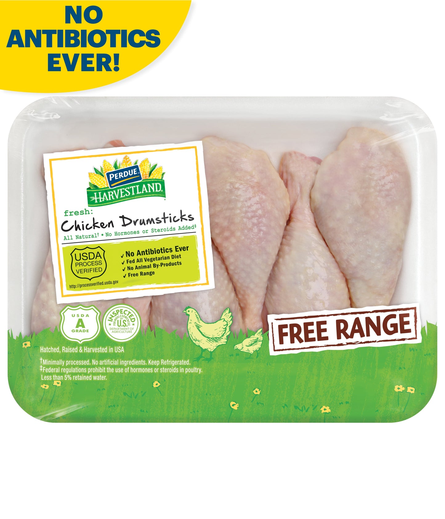 Perdue Harvestland, Free Range, Chicken Drumsticks, 20g Protein 4oz Svg, 1.5-2.3 lb.