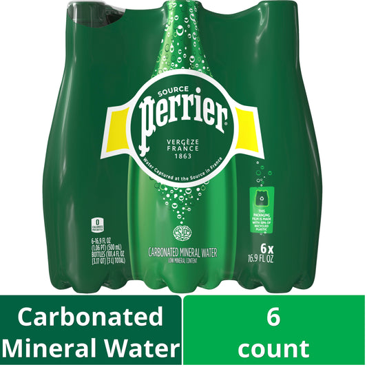 Perrier Sparkling Water, 101.4 fl oz, 6 Pack Plastic Water Bottles