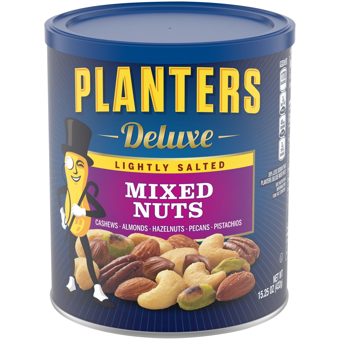 Planters Deluxe Lightly Salted Mixed Nuts with Cashews, Almonds, Hazelnuts, Pecans & Pistachios, 15.25 oz Canister