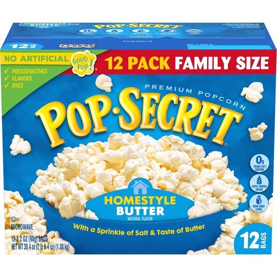 Pop Secret Microwave Popcorn, Homestyle Butter Flavor, 3.2 oz Sharing Bags, 12 Ct