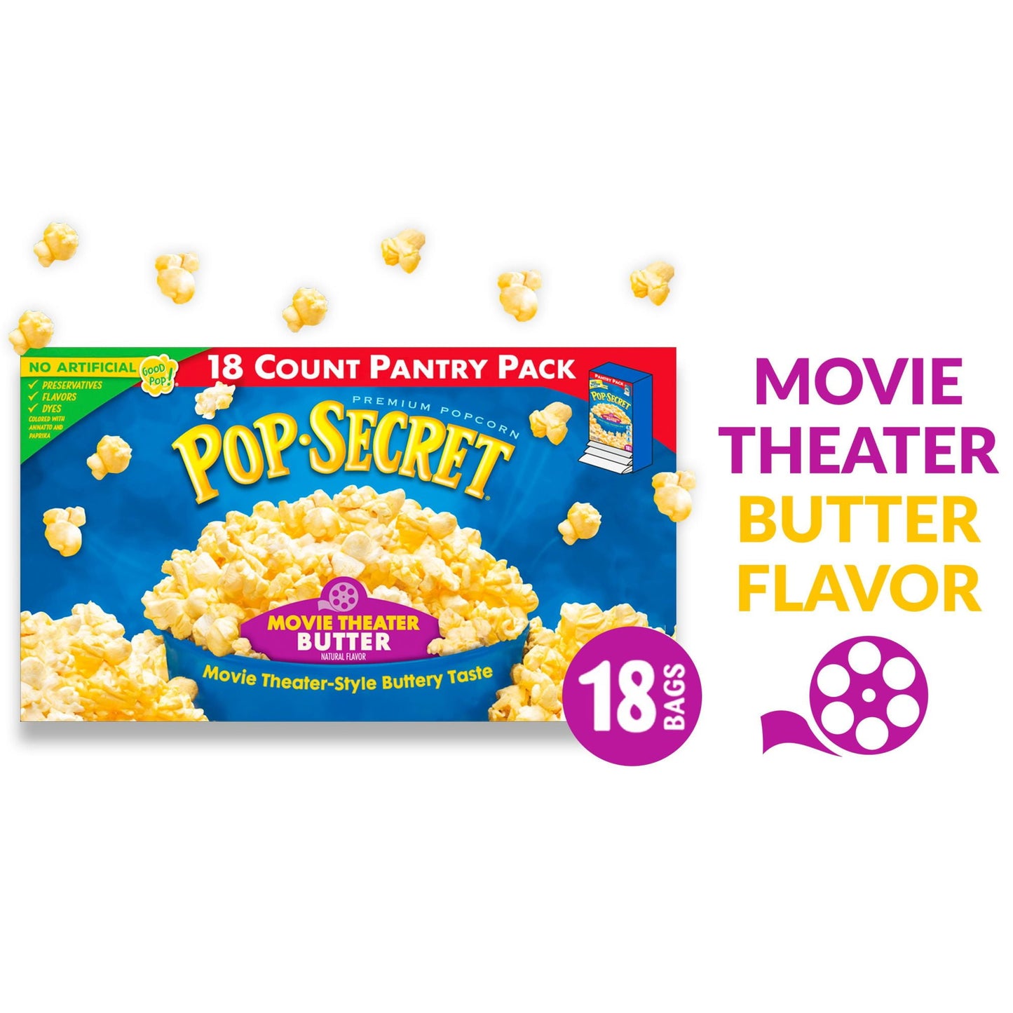 Pop Secret Microwave Popcorn, Movie Theater Butter Flavor, 3 oz Sharing Bags, 18 Ct