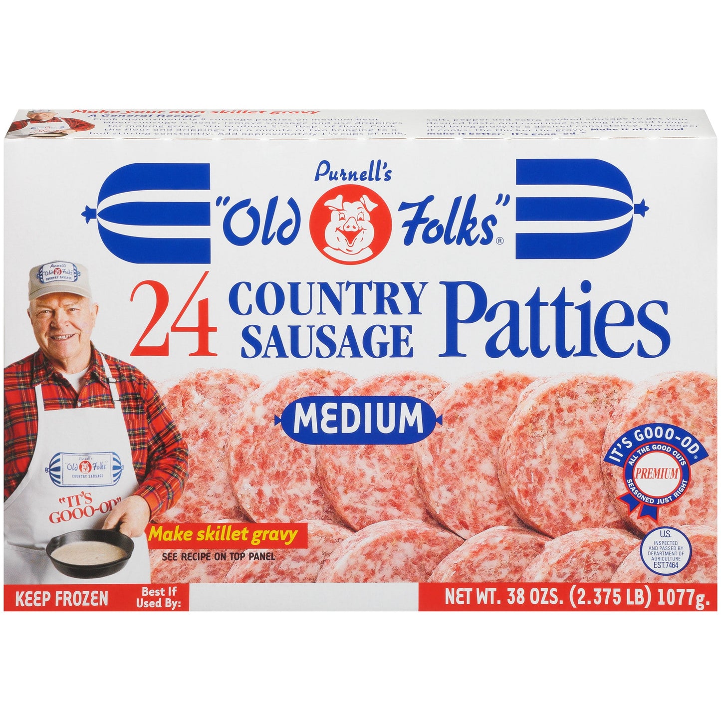 Purnell's "Old Folks" Medium Patties Breakfast Country Sausage, 38 Ounce