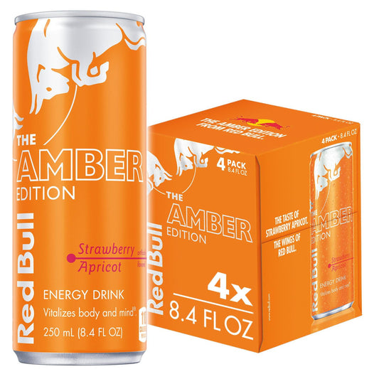 Red Bull Amber Edition Strawberry Apricot Energy Drink, 8.4 fl oz, Pack of 4 Cans