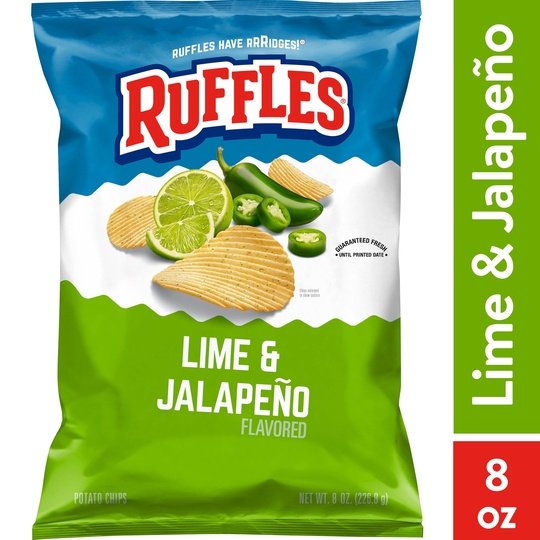Ruffles Potato Chips Lime & Jalapeno Flavored 8 Oz