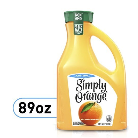 Simply Non GMO No Pulp Calcium Orange Juice, 89 fl oz Bottle