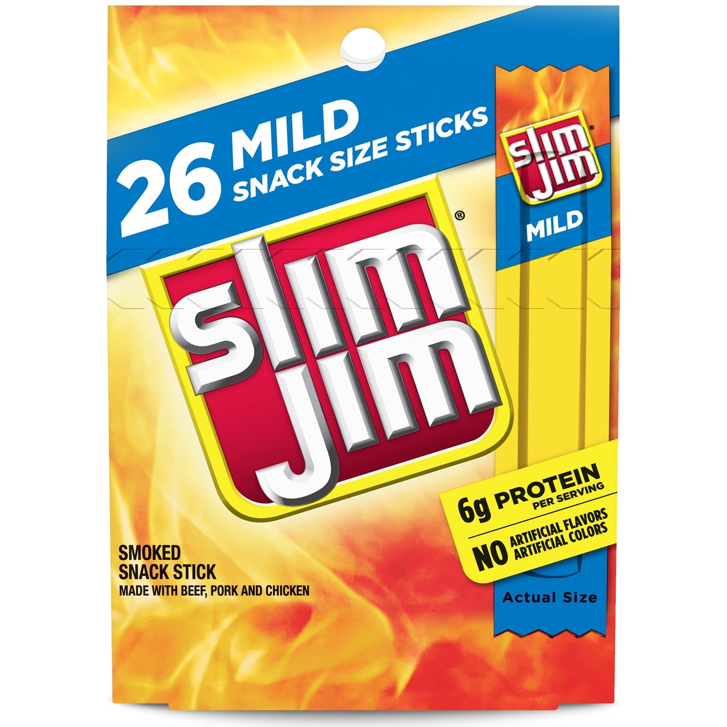 Slim Jim Mild Smoked Snack Sticks, Keto Friendly Smoked Meat Stick, 0.28 Oz, 26 Ct