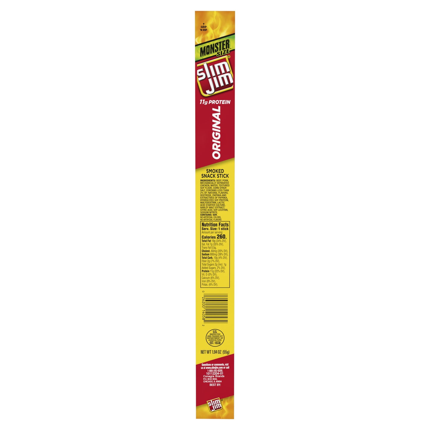 Slim Jim Monster Original Meat Stick, Meat Snacks, 1.94 oz