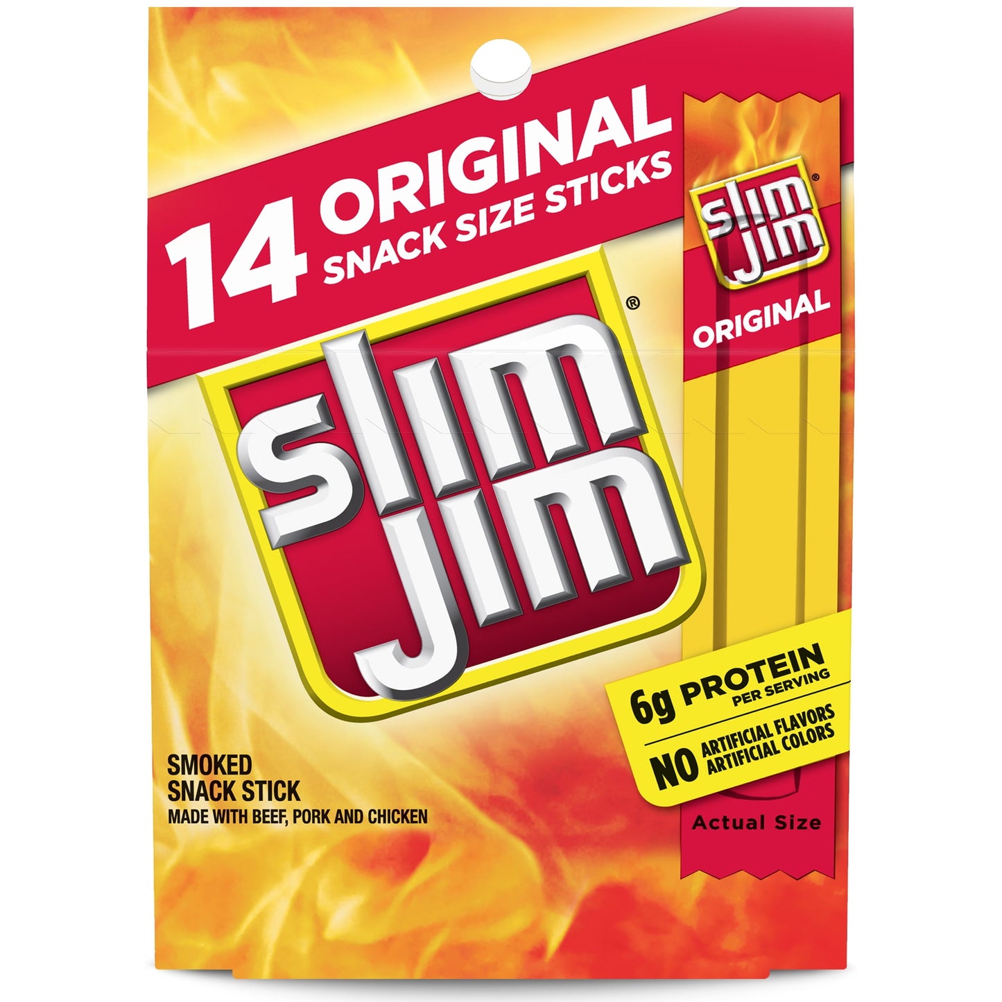 Slim Jim Original Smoked Snack Sized Sticks, 0.28 oz. Meat Sticks, 14-Count Box