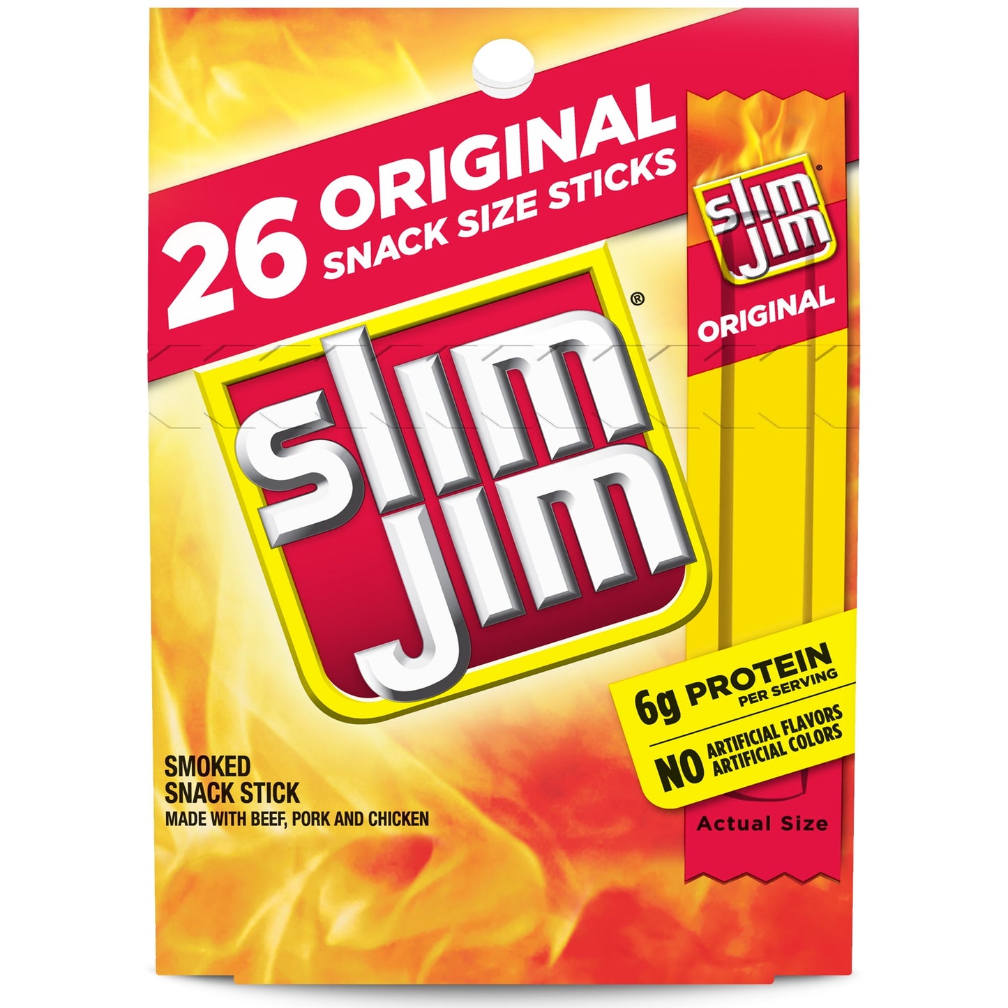 Slim Jim Original Snack Size Stick, 0.28 oz Meat Snacks, 26 Count Box
